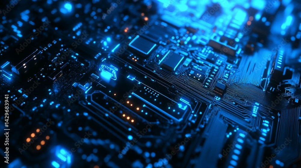 Fototapeta premium Illuminated Circuit Board High Performance Computing suitable for award submission materials