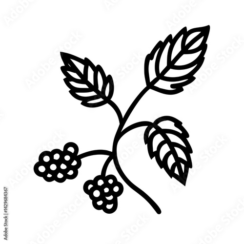 Blackberry Branch and Leaves Icon Design