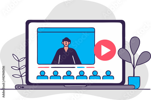 Online video conference or webinar on a laptop.