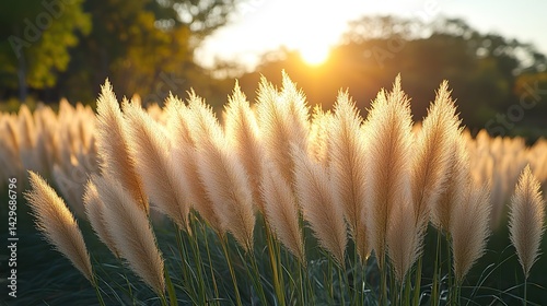 A peaceful meadow with tall grass swaying in the wind under a warm, sunny sky