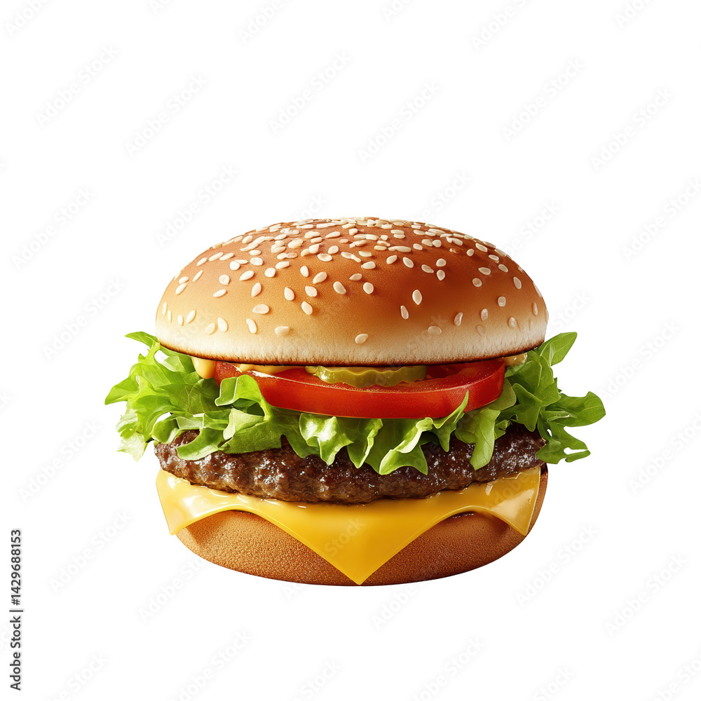 Delicious cheeseburger with fresh toppings. Delicious cheeseburger with fresh toppings.