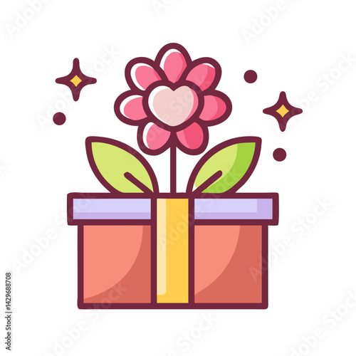 Flower Gift Box Surprise Icon Design