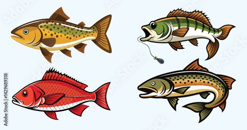 Skipjack shad alosa chrysochloris, fish from North America vector set 