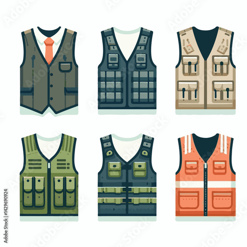 vest, clothing, jacket, isolated, illustration, safety, wear, back, front, garment, clothes, casual, outline, uniform, protection, fashion, flat, waistcoat, vector, pocket, sleeveless, apparel, design
