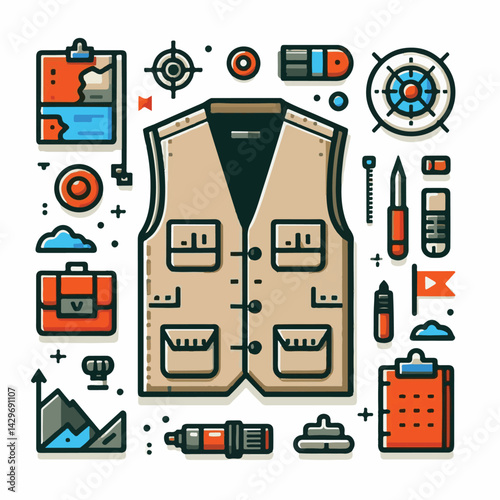 vest, clothing, jacket, isolated, illustration, safety, wear, back, front, garment, clothes, casual, outline, uniform, protection, fashion, flat, waistcoat, vector, pocket, sleeveless, apparel, design