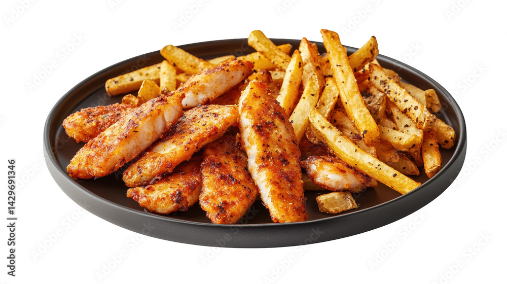 Delicious grilled chicken with crispy fries. Delicious grilled chicken with crispy fries.