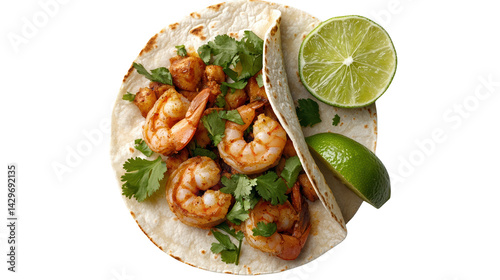 Delicious shrimp taco with lime and cilantro.