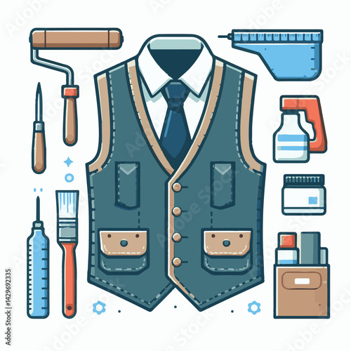 vest, clothing, jacket, isolated, illustration, safety, wear, back, front, garment, clothes, casual, outline, uniform, protection, fashion, flat, waistcoat, vector, pocket, sleeveless, apparel, design