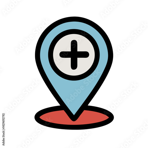 Location Pin with Cross Symbol Icon Design