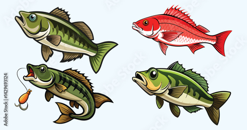 Skipjack shad alosa chrysochloris, fish from North America vector set 
