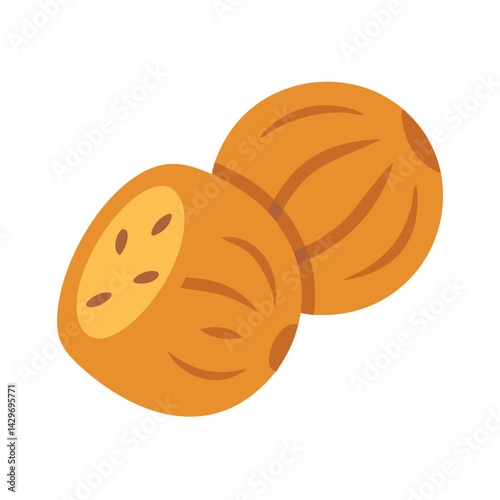 Nutmeg Whole Seeds with Textured Surface Icon Design