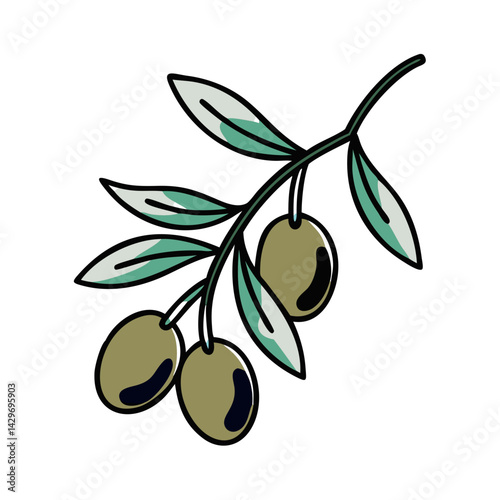 Olive Branch with Leaves and Hanging Fruit Icon Design