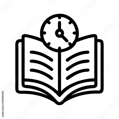Open Book with Clock Representing Study Time Icon Design
