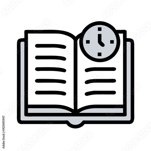 Open Book with Clock Representing Study Time Icon Design
