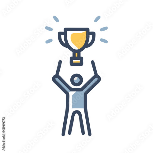 Person Raising Trophy in Joyful Celebration Icon Design