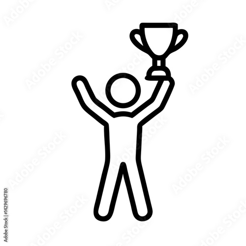 Person Raising Trophy in Joyful Celebration Icon Design