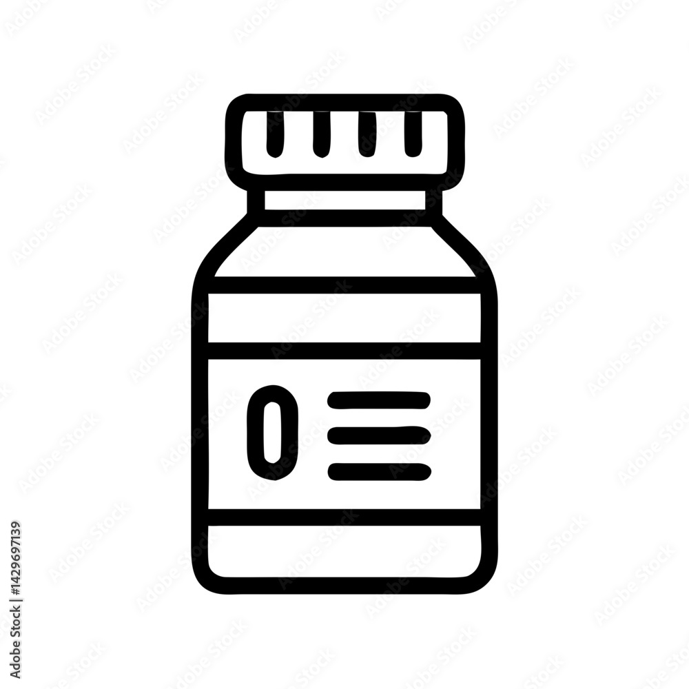 Obraz premium Pill Bottle with Printed Medical Label Icon Design