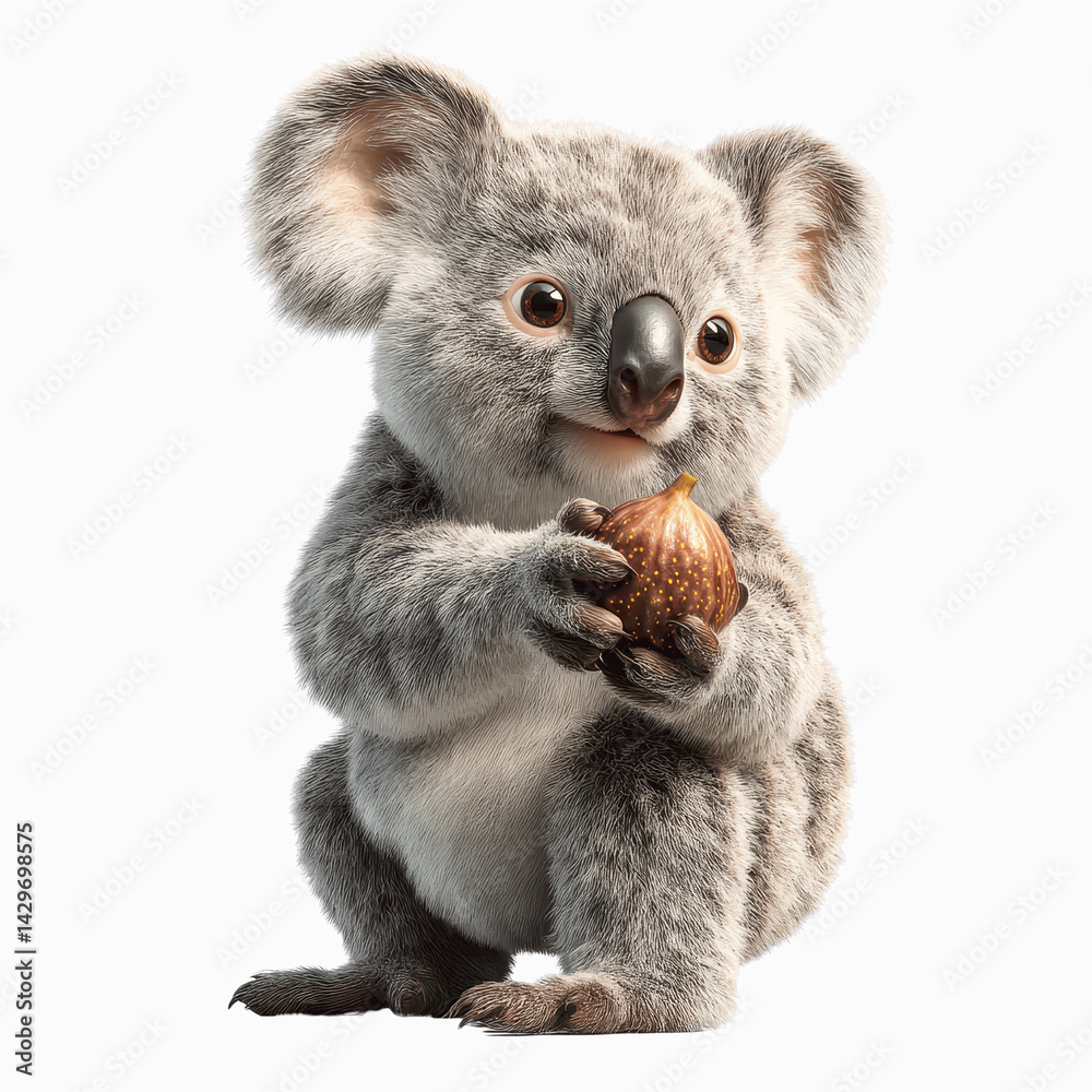 Fototapeta premium Adorable Koala Holding a Fig - 3D Render