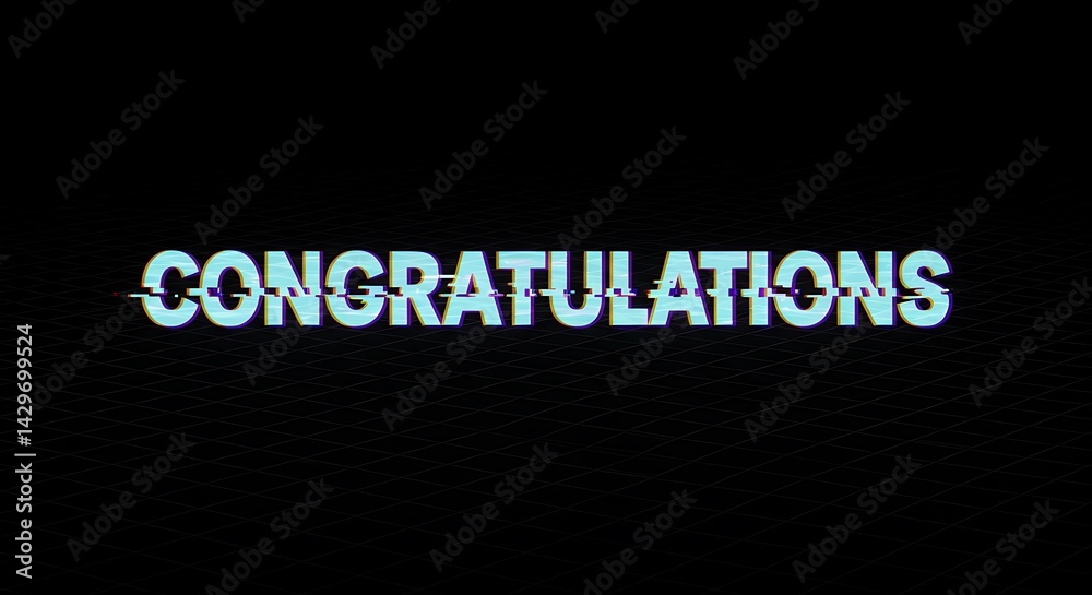 Obraz premium Congratulations Text with Glitch Effect on Black Grid Background