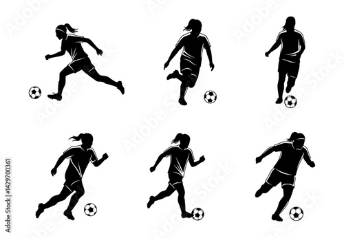female soccer player silhouette, isolated background