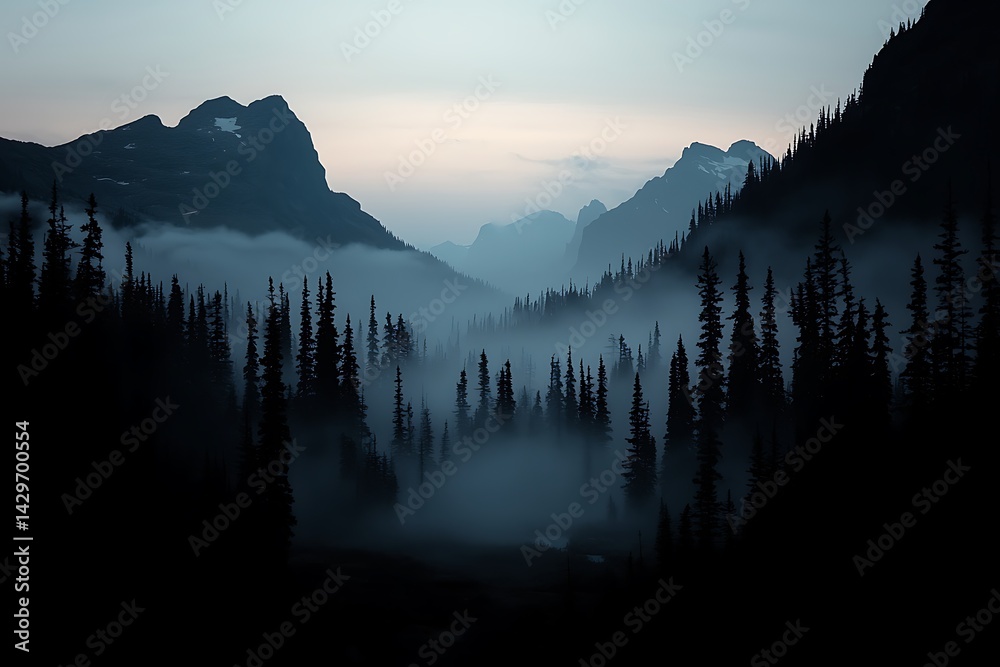 Obraz premium Misty Mountain Valley Sunset