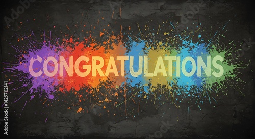 Congratulations Message with Colorful Paint Splashes on Dark Textured Background