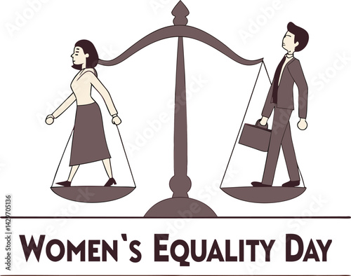 Equality Balance: A depiction of a balanced scale, symbolizing equality and fairness in the context of Women's Equality Day. The image portrays a man and a woman on either side.