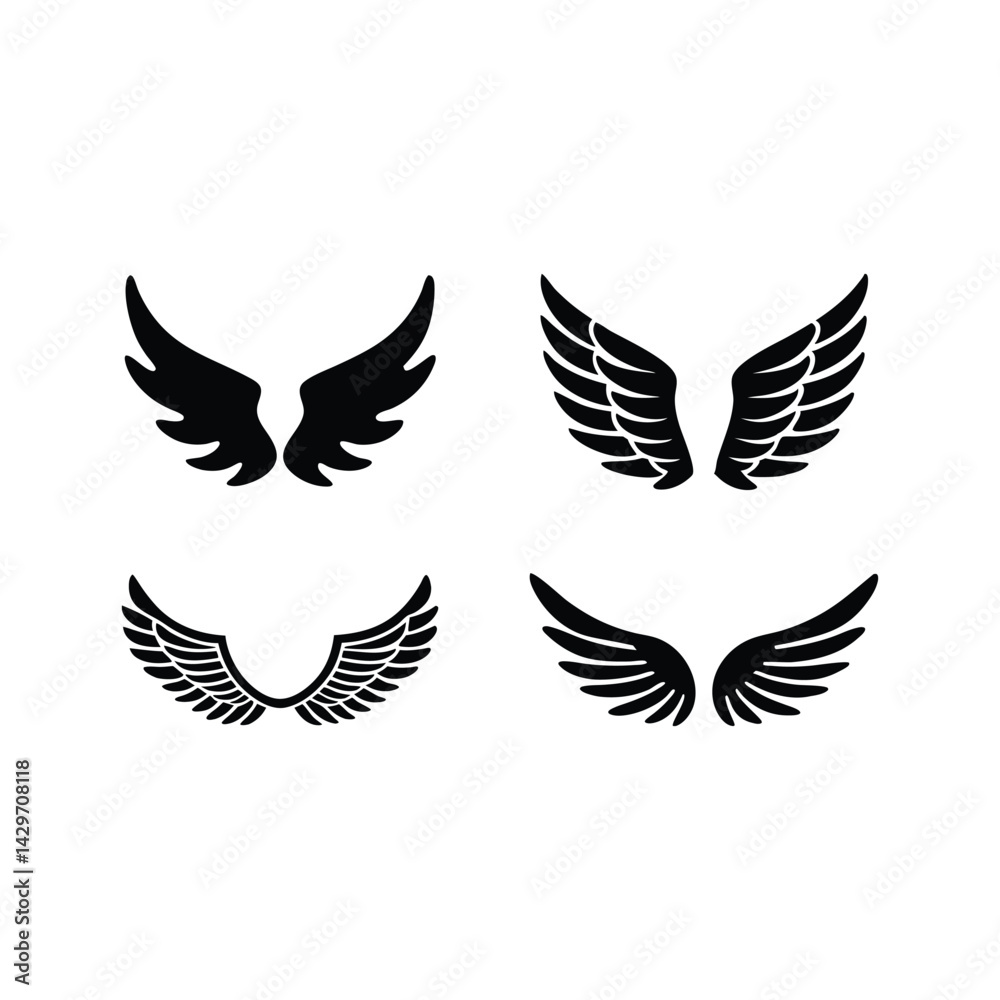 Modern Wing Silhouette Vector Set: Angelic and Avian Icon Designs
Modern Wing Silhouette Vector Set: Angelic and Avian Icon Designs