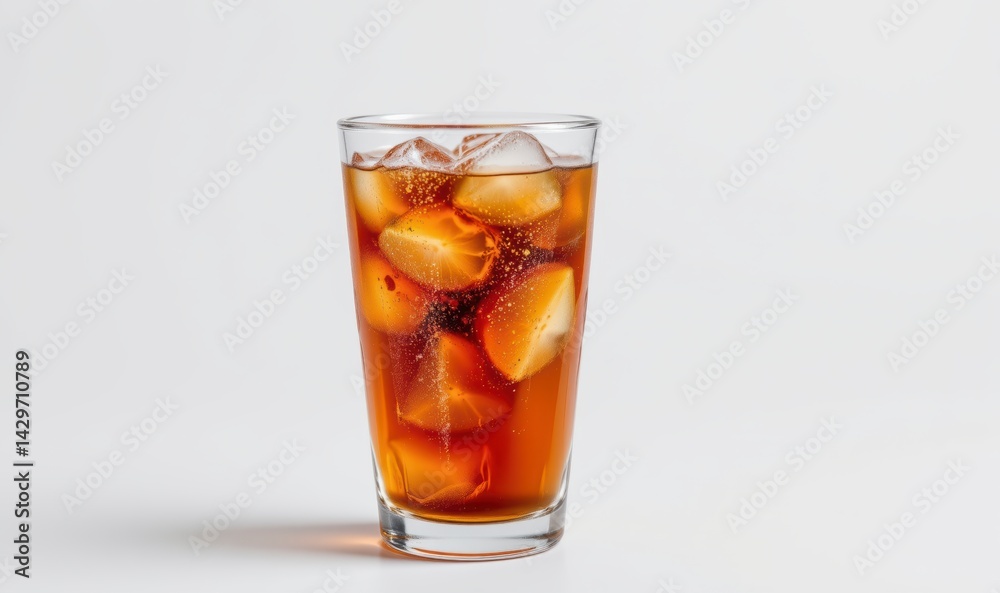 Refreshing Iced Beverage with Ice Cubes in Clear Glass Against Minimalist Background Refreshing Iced Beverage with Ice Cubes in Clear Glass Against Minimalist Background