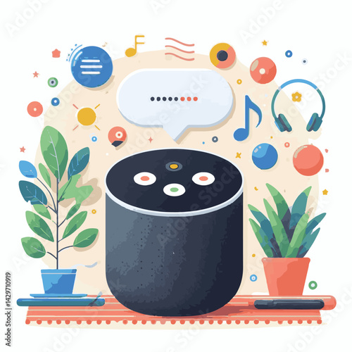 speaker, technology, voice, assistant, communication, smart, ai, music, control, device, service, internet, mobile, digital, sound, audio, assistance, connection, illustration, electronic, machine, ph