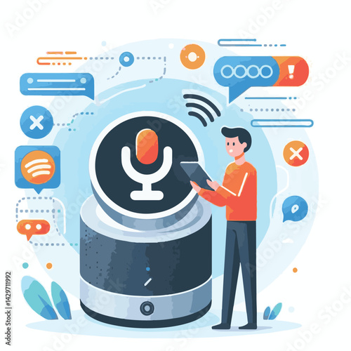 speaker, technology, voice, assistant, communication, smart, ai, music, control, device, service, internet, mobile, digital, sound, audio, assistance, connection, illustration, electronic, machine, ph