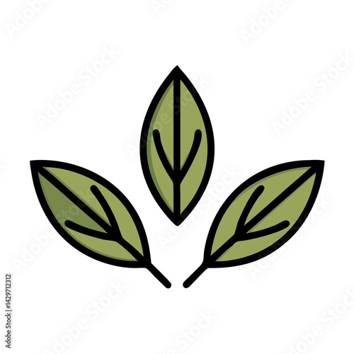 Trio of Tea Leaves in Natural Form Icon Design