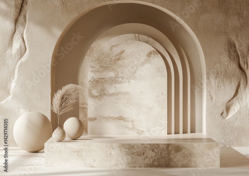 Beige archway display podium