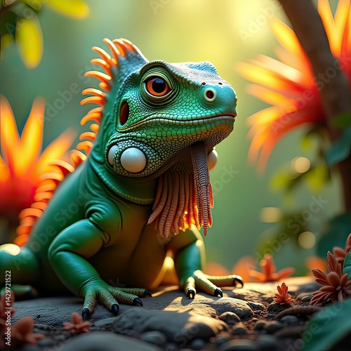 green iguana on a branch