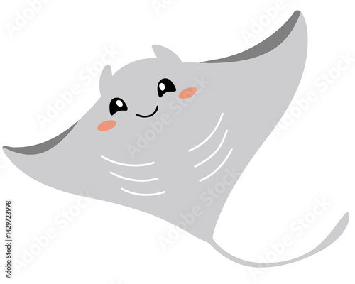 Manta ray animal cartoon character isolated on white background.