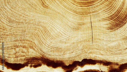 Obraz na płótnie Natural wooden background, close up wood annual rings form. Top view of cross section of juniper tree, graphic nature organic pattern. Sawed timber with tree ring print, natural textures banner w salonie