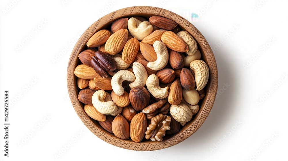 Wooden bowl filled with assorted nuts almonds, cashews, pecans, walnuts. Wooden bowl filled with assorted nuts almonds, cashews, pecans, walnuts.