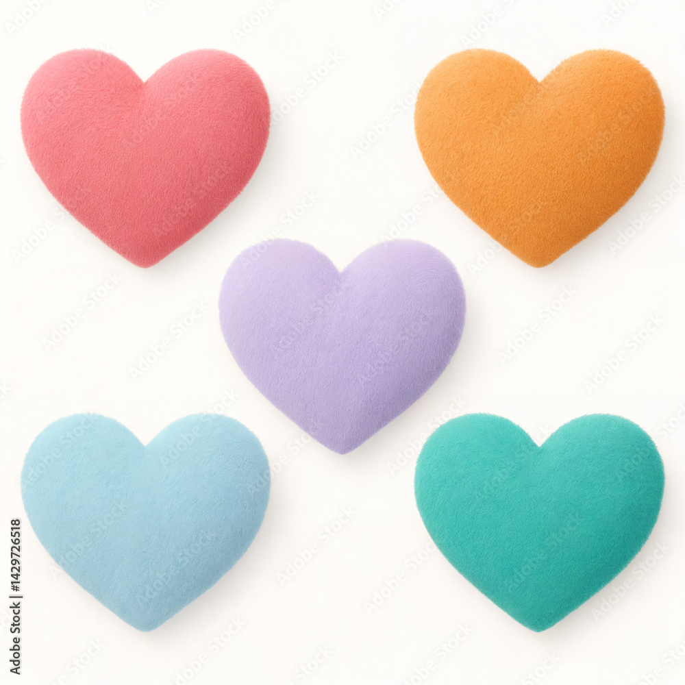 Plush heart - Collection of plush pastel hearts, soft colorful 3D icons for romantic and design projects on white background
Plush heart - Collection of plush pastel hearts, soft colorful 3D icons for romantic and design projects on white background