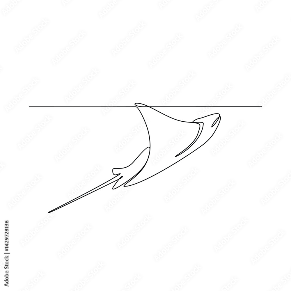 Fototapeta premium One continuous line drawing of Stingray vector design illustration. Sea animal themes design in simple linear continuous style vector concept. Suitable for asset design and educational purpose.