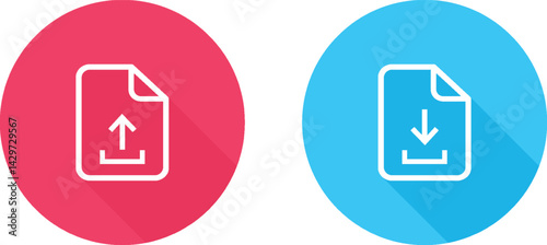 Upload and Download File Icons Displaying in Red and Blue with Long Shadow.