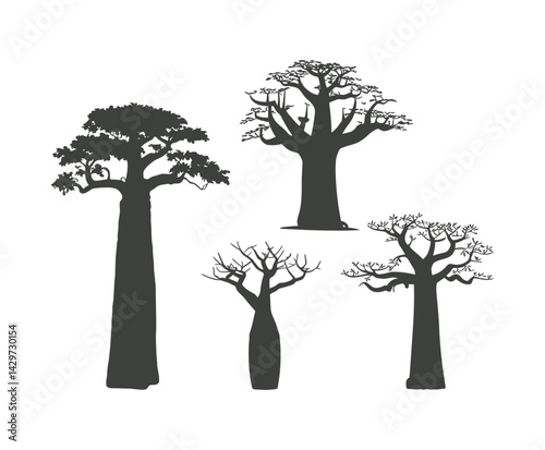 Abstract Baobab Tree Silhouette Vector Template Illustration