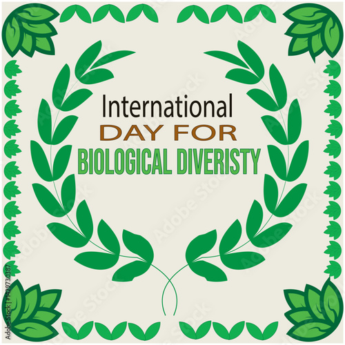 International Day for Biological Diversity with leaves on corner vector design template for banner, poster and card