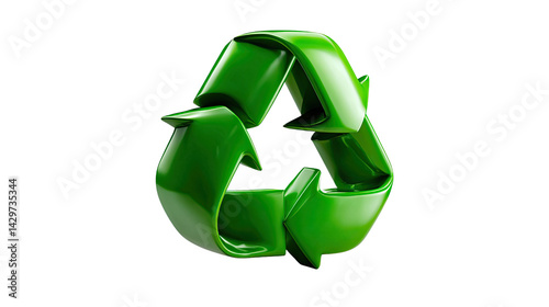 A green recycle symbol with arrows on a white background represents the concept of environmental conservation and the cycle of reuse