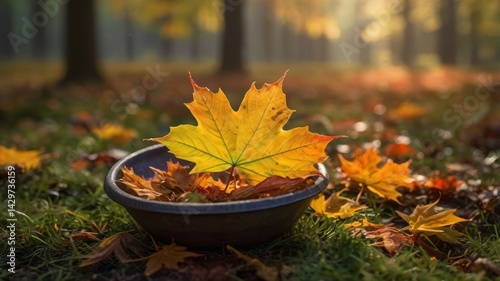 A serene autumn scene featuring vibrant orange and yellow maple leaves gently swaying in the breeze.