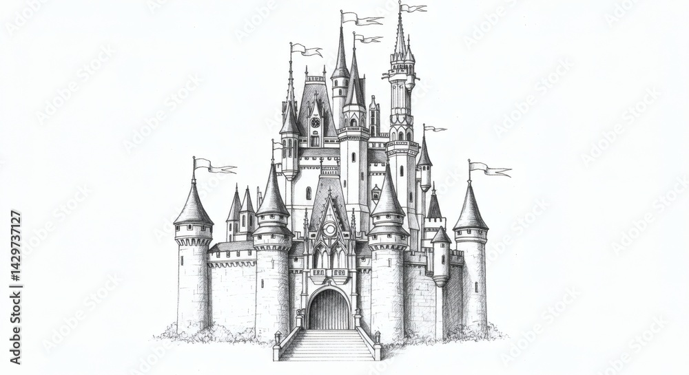 Obraz premium Castle sketch isolated on white background