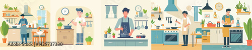 vector of a man cooking in the kitchen