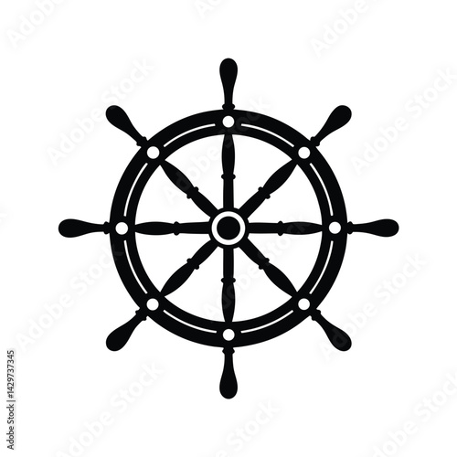 Ship steering simple flat vector icon, Silhouette of a ship's steering wheel vector Art & Illustration
