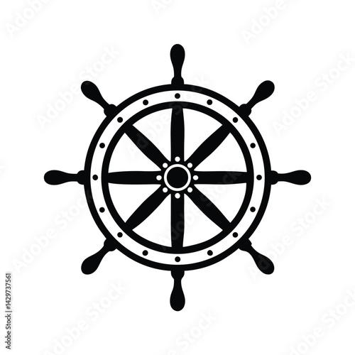 Ship steering simple flat vector icon, Silhouette of a ship's steering wheel vector Art & Illustration