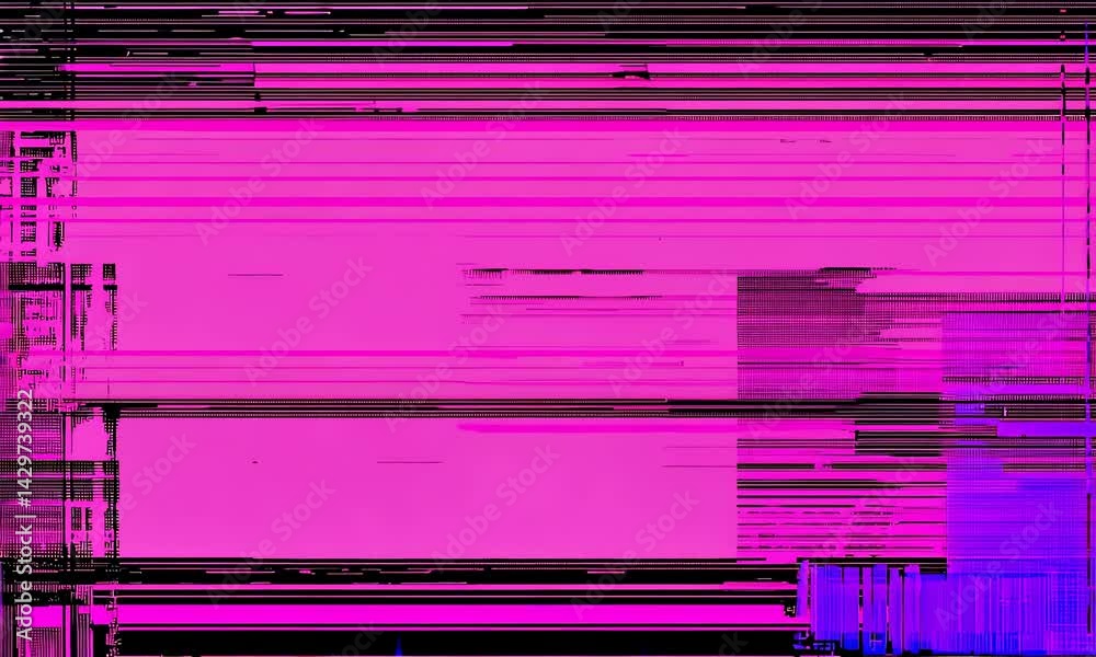 Abstract digital glitch art in fuchsia and violet.
