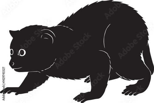 Galago Silhouette on White Background